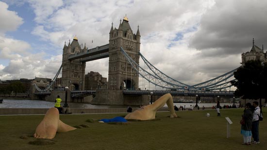 Tower Bridge with swimmer