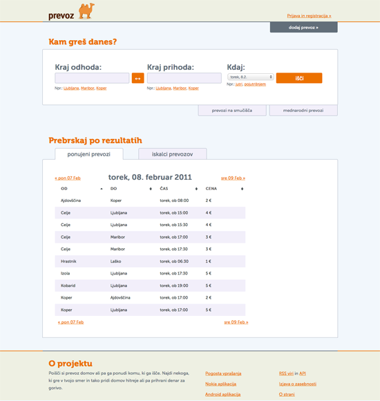 Listing of rides